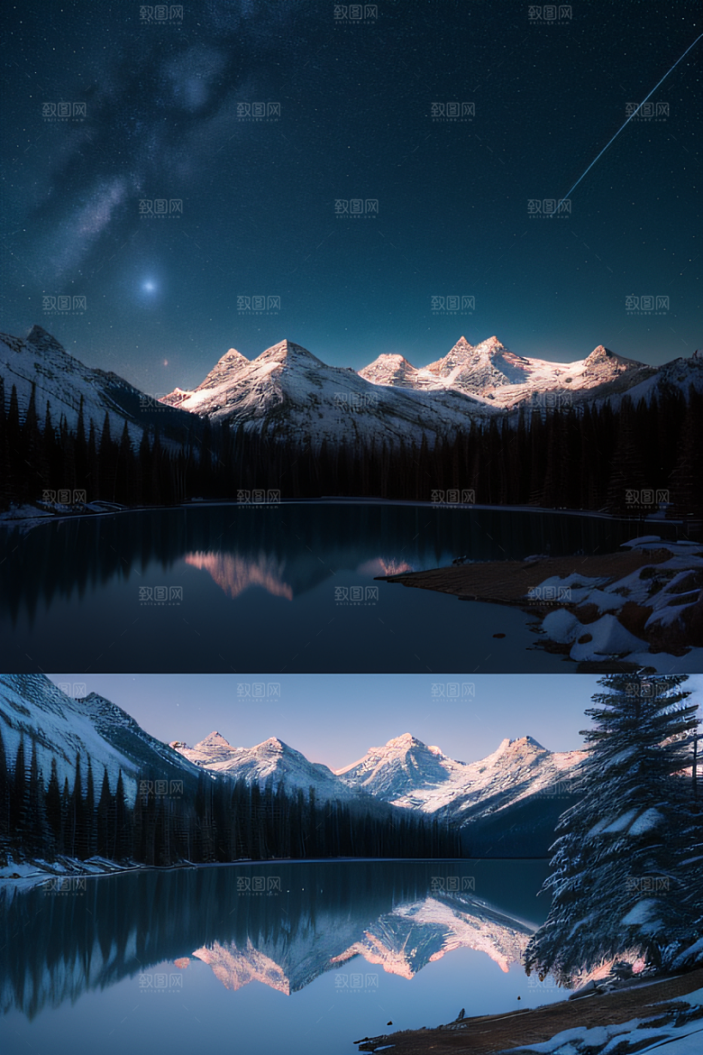 幻境之美冰封湖泊神秘森林和雪山