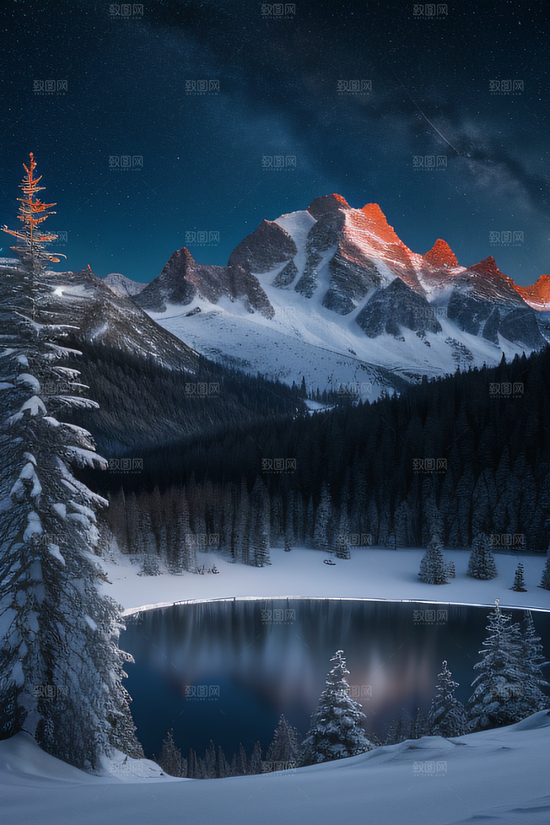 幻境之美冰封湖泊神秘森林和雪山