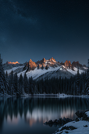 幻境之美冰封湖泊神秘森林和雪山