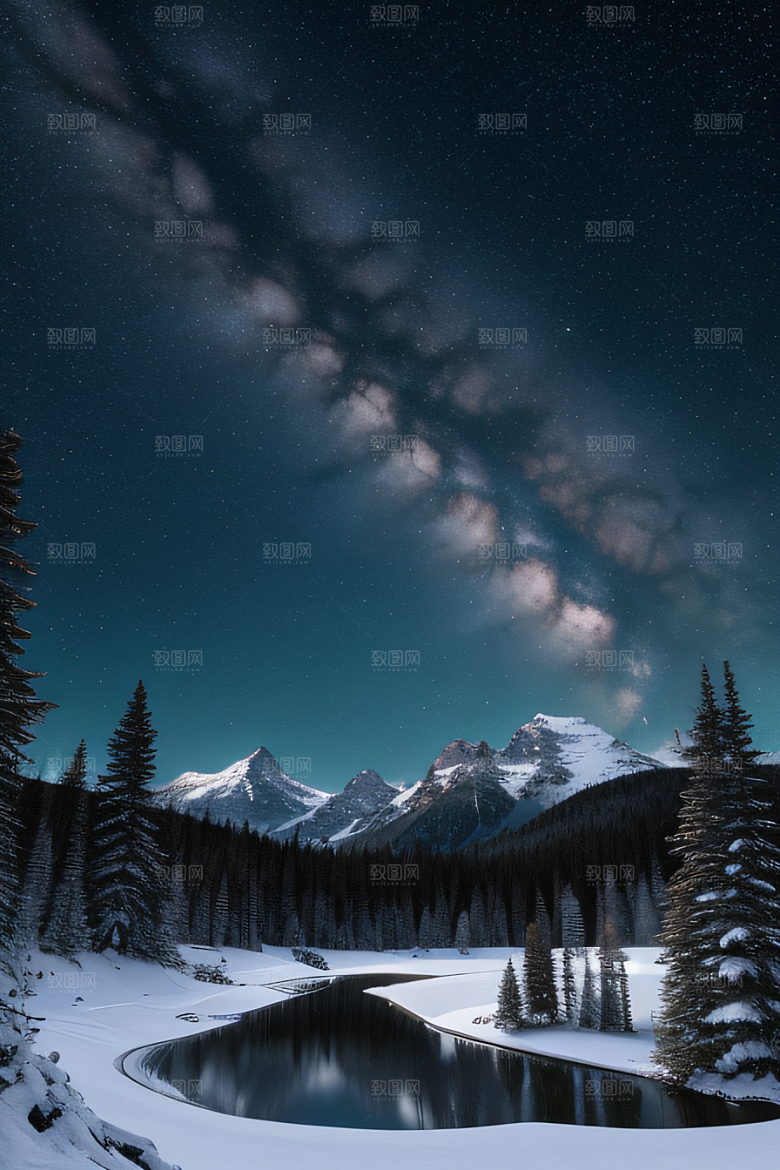 幻境之美冰封湖泊神秘森林和雪山