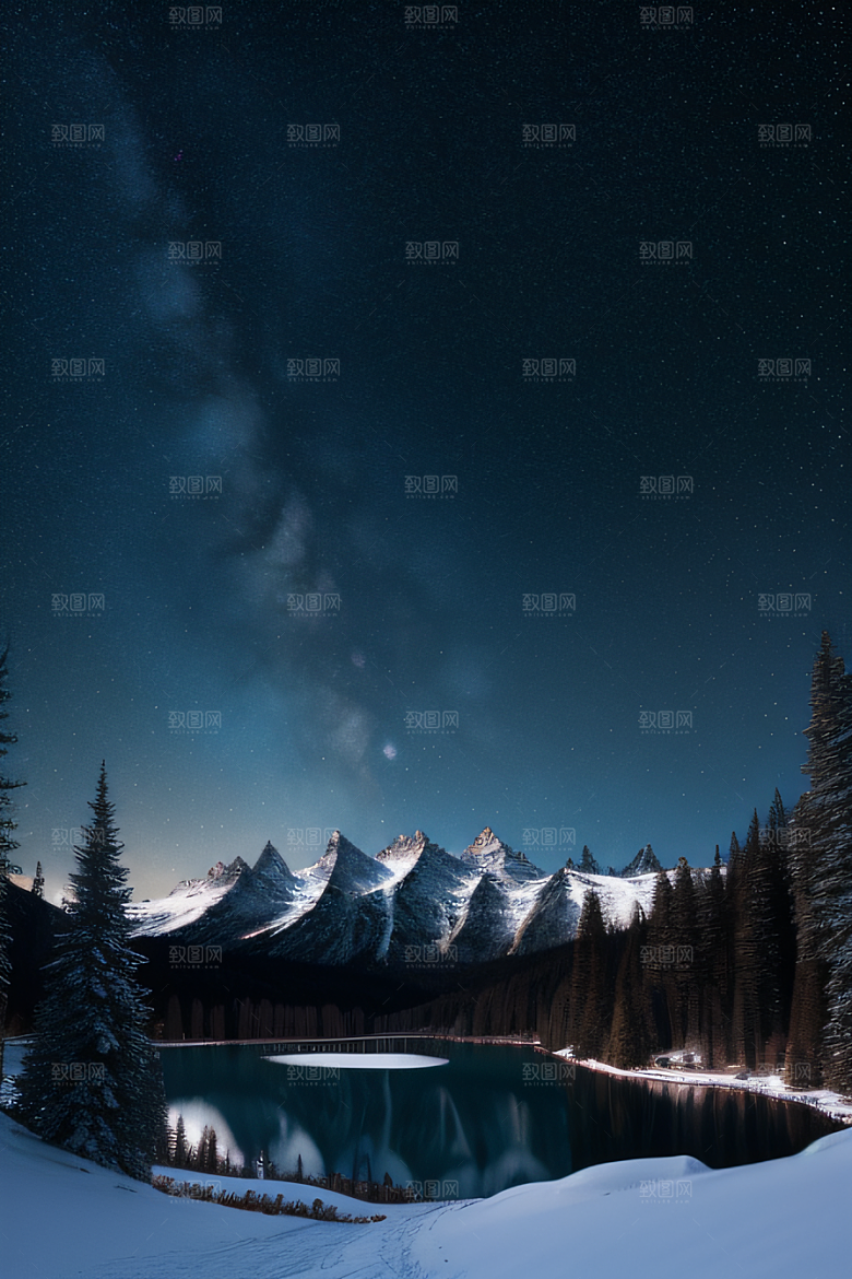 幻境之美冰封湖泊神秘森林和雪山