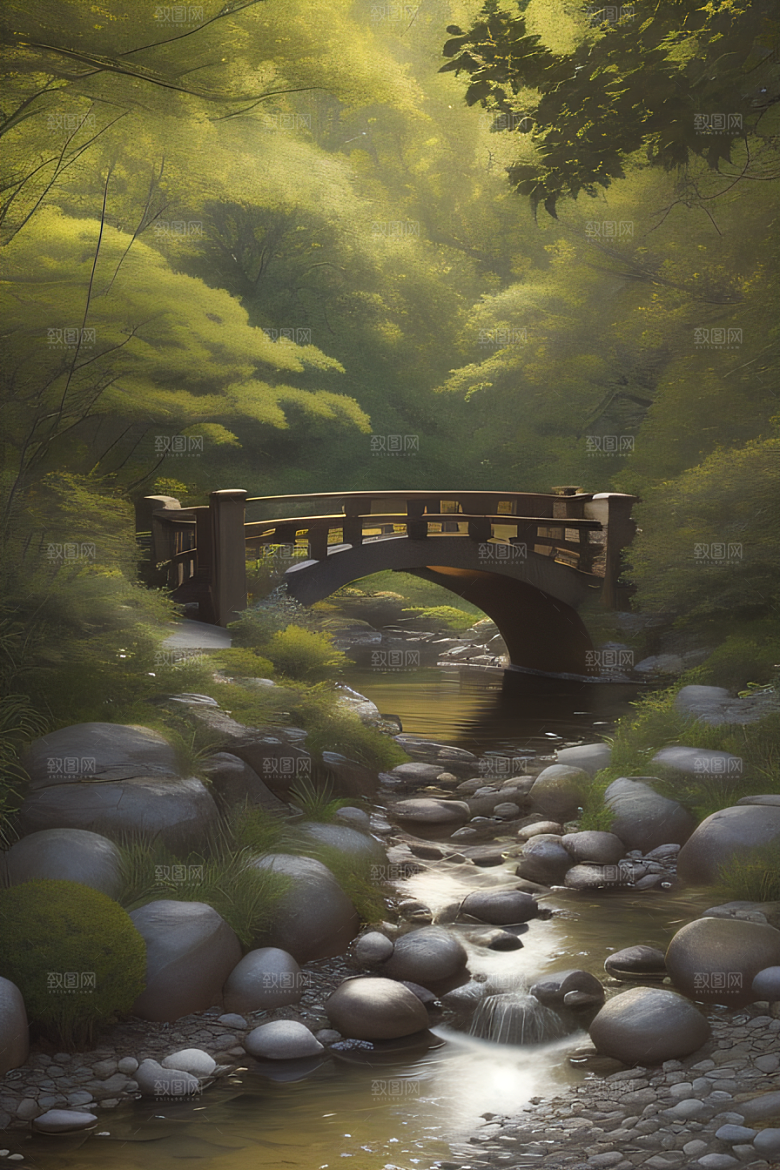 小桥流水恬静而优雅的自然风景
