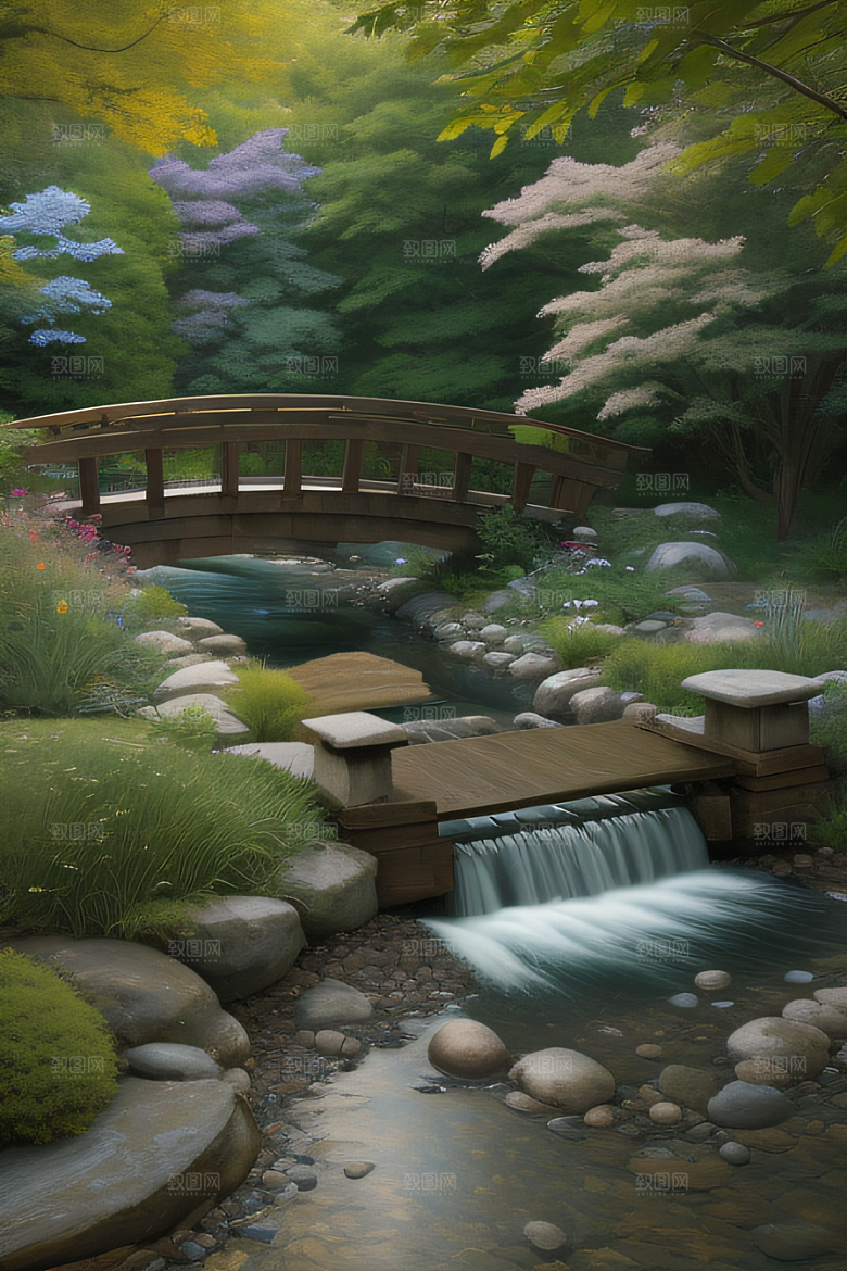 小桥流水恬静而优雅的自然风景
