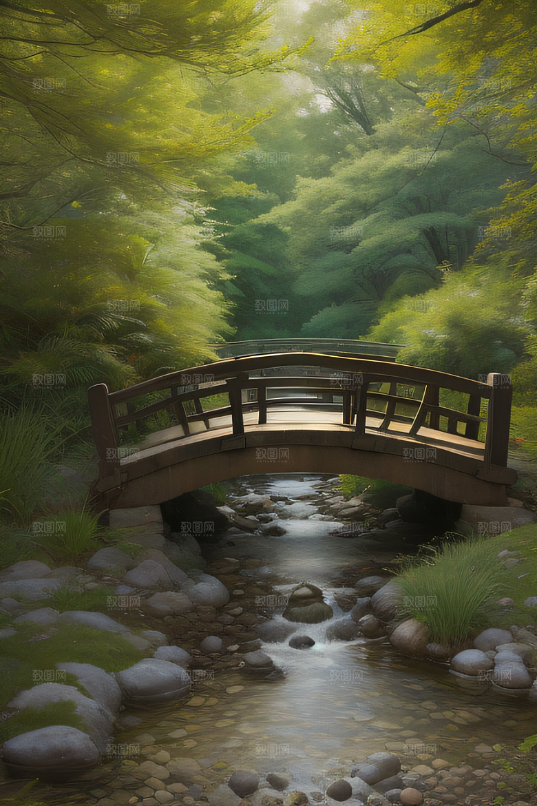 小桥流水恬静而优雅的自然风景