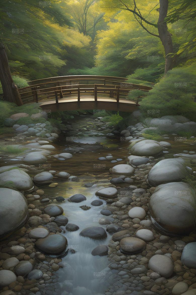 小桥流水恬静而优雅的自然风景