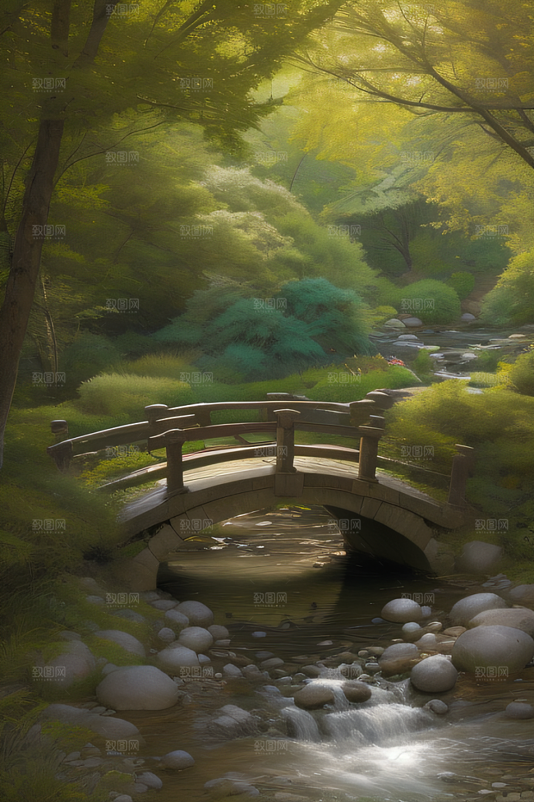 小桥流水恬静而优雅的自然风景