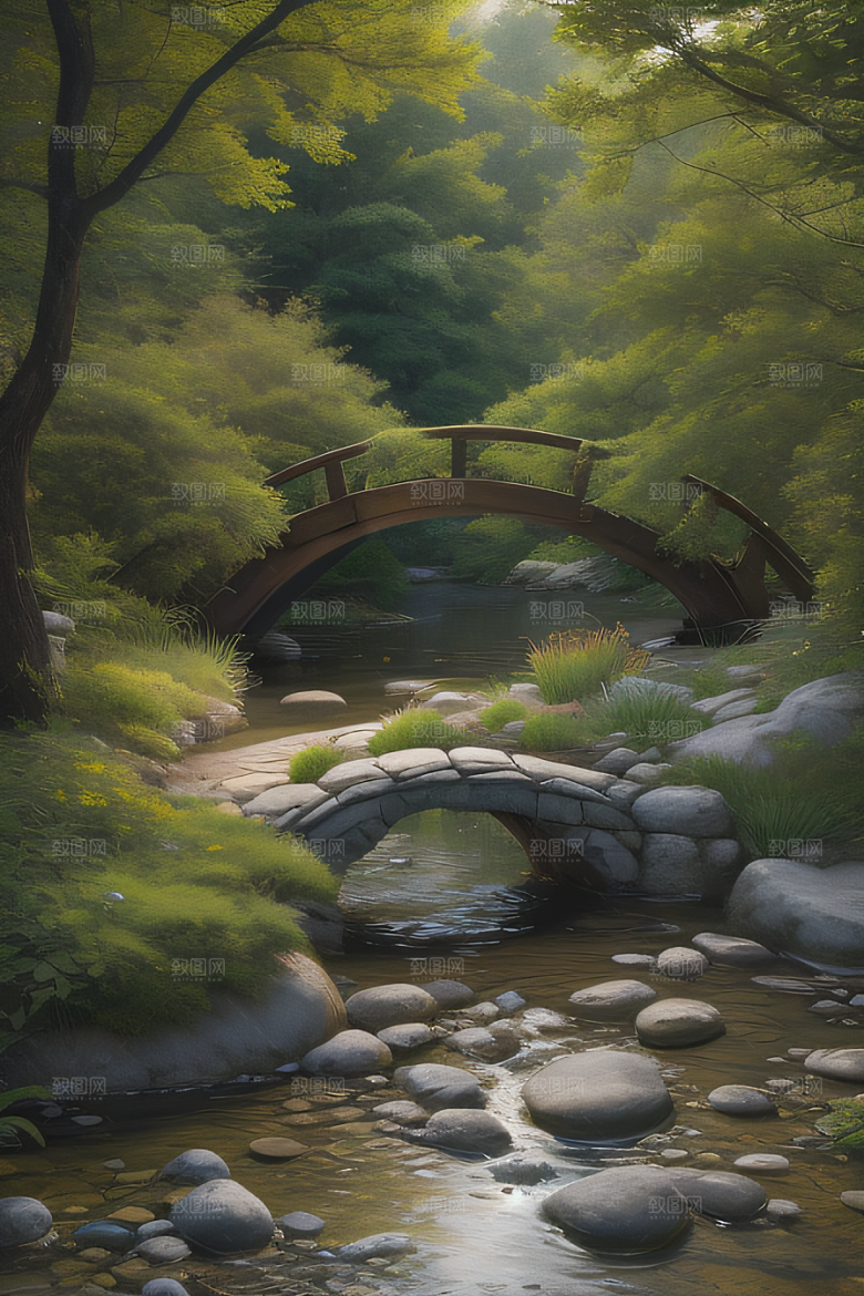 小桥流水恬静而优雅的自然风景