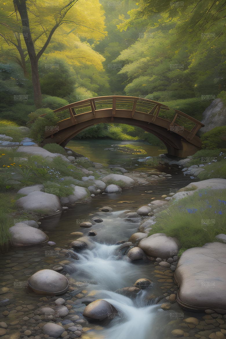 小桥流水恬静而优雅的自然风景