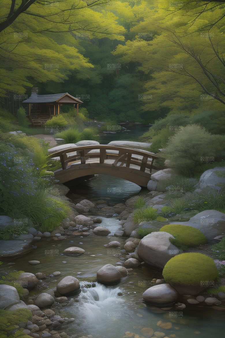 小桥流水恬静而优雅的自然风景