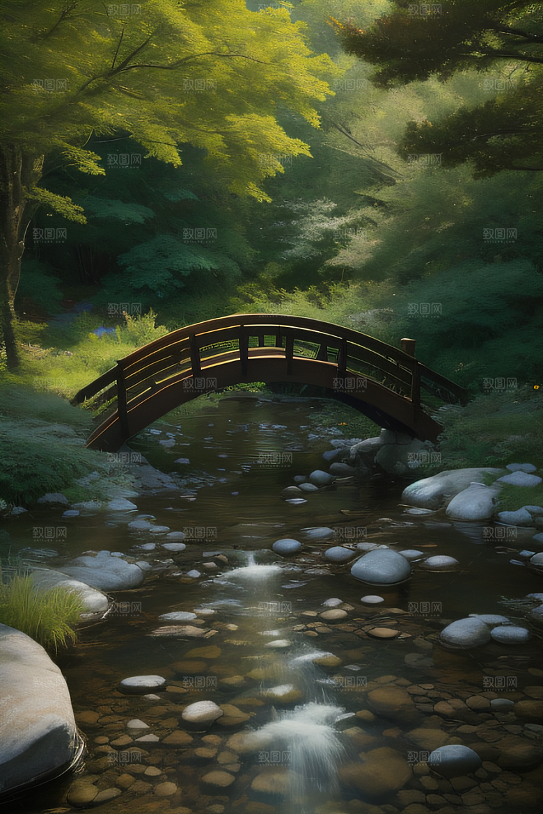 小桥流水恬静而优雅的自然风景