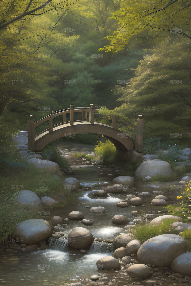小桥流水恬静而优雅的自然风景