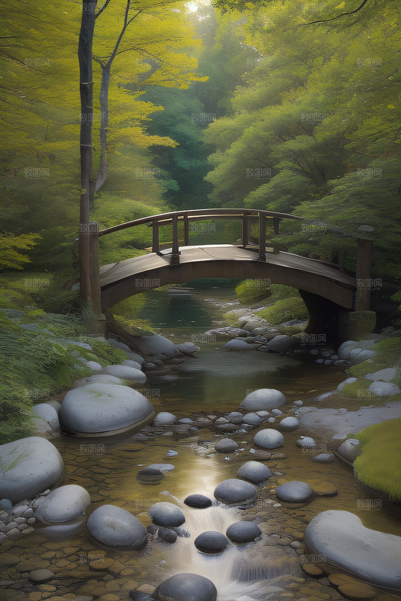 小桥流水恬静而优雅的自然风景