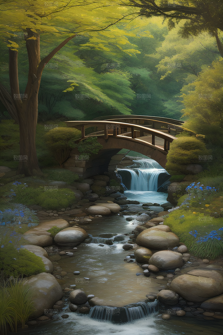 小桥流水恬静而优雅的自然风景