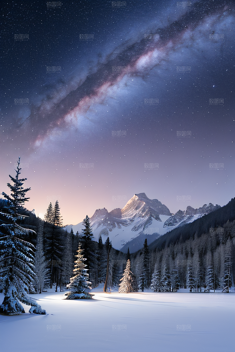 迷幻星空冰封湖泊神秘森林景色