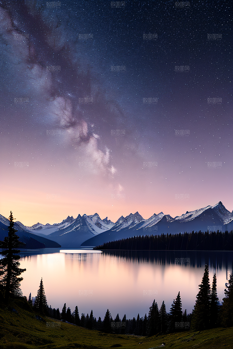 神秘之境冰封湖泊神秘森林迷幻景色