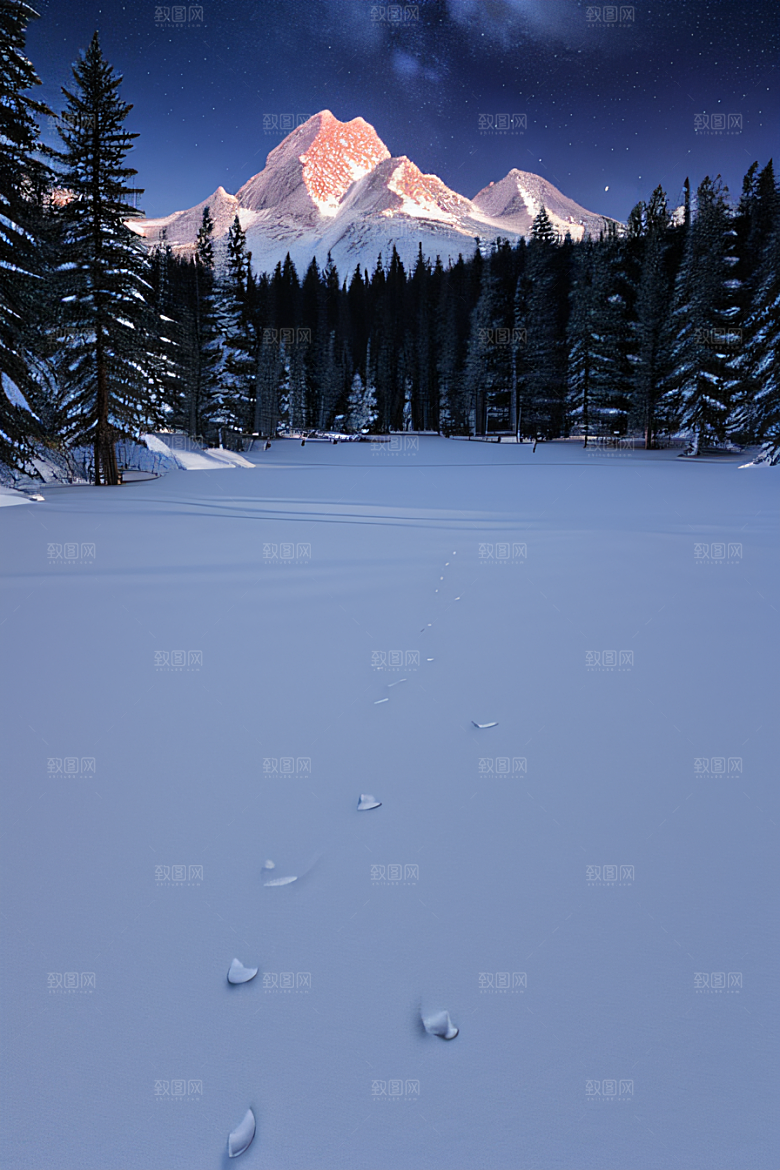 梦幻风景冰封湖泊神秘森林与雪山