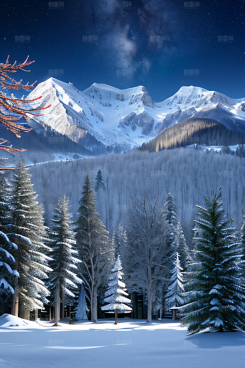 幻境之美冰封湖泊神秘森林和雪山