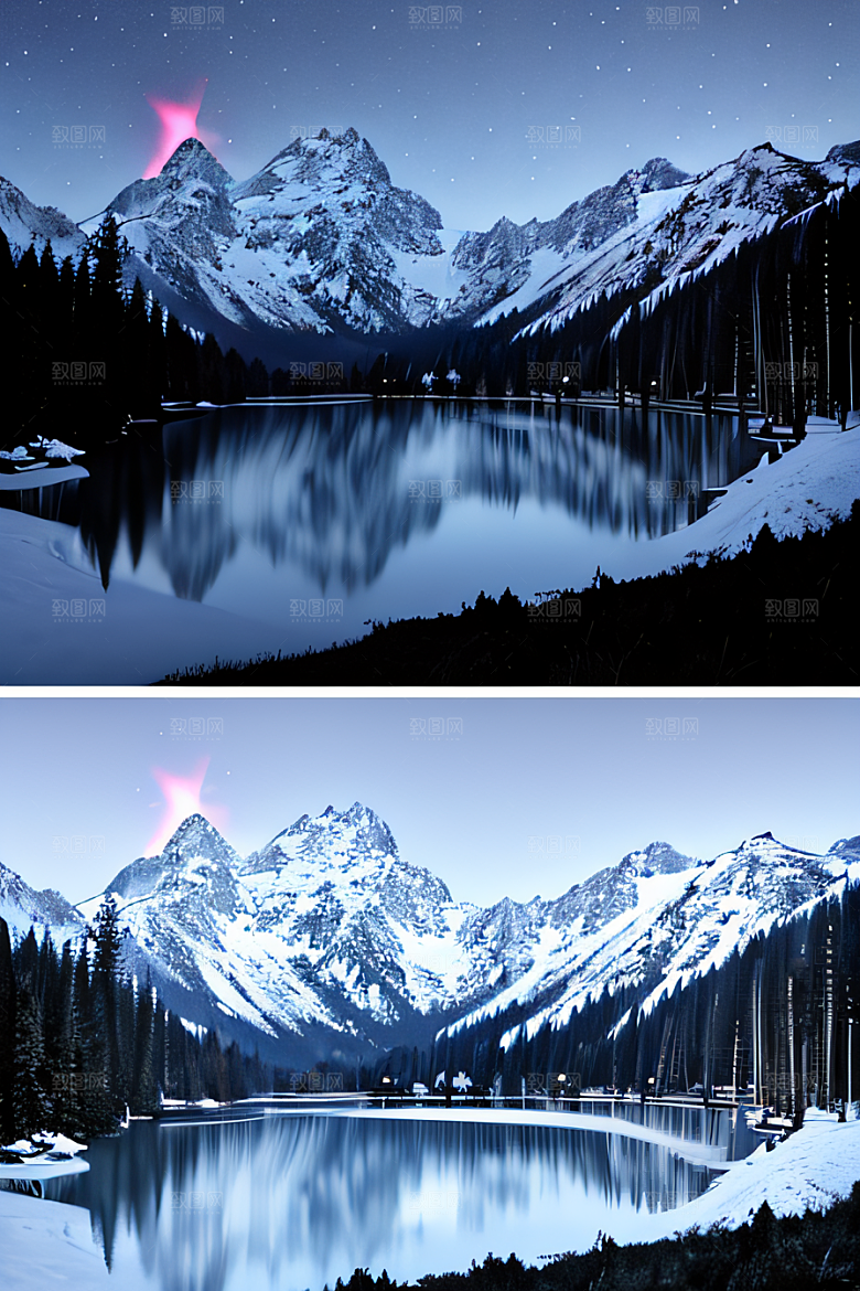 幻境之美冰封湖泊神秘森林和雪山