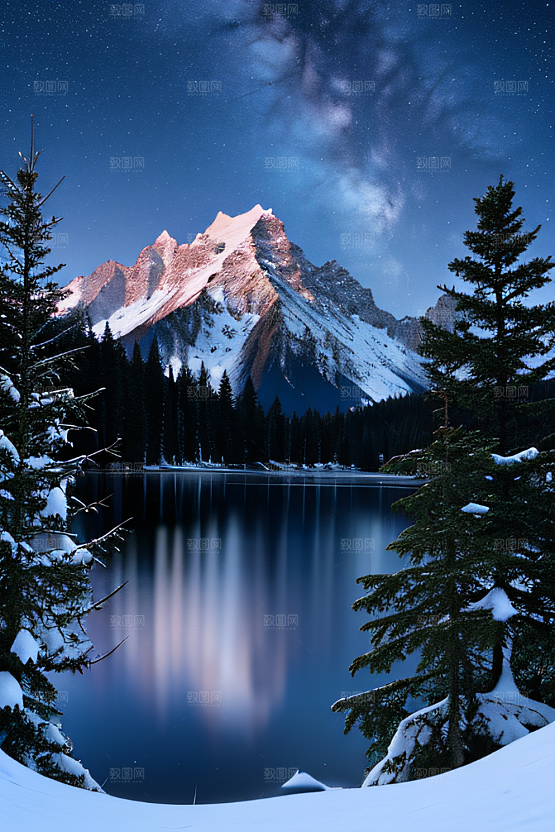幻境之美冰封湖泊神秘森林和雪山
