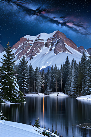 幻境之美冰封湖泊神秘森林和雪山