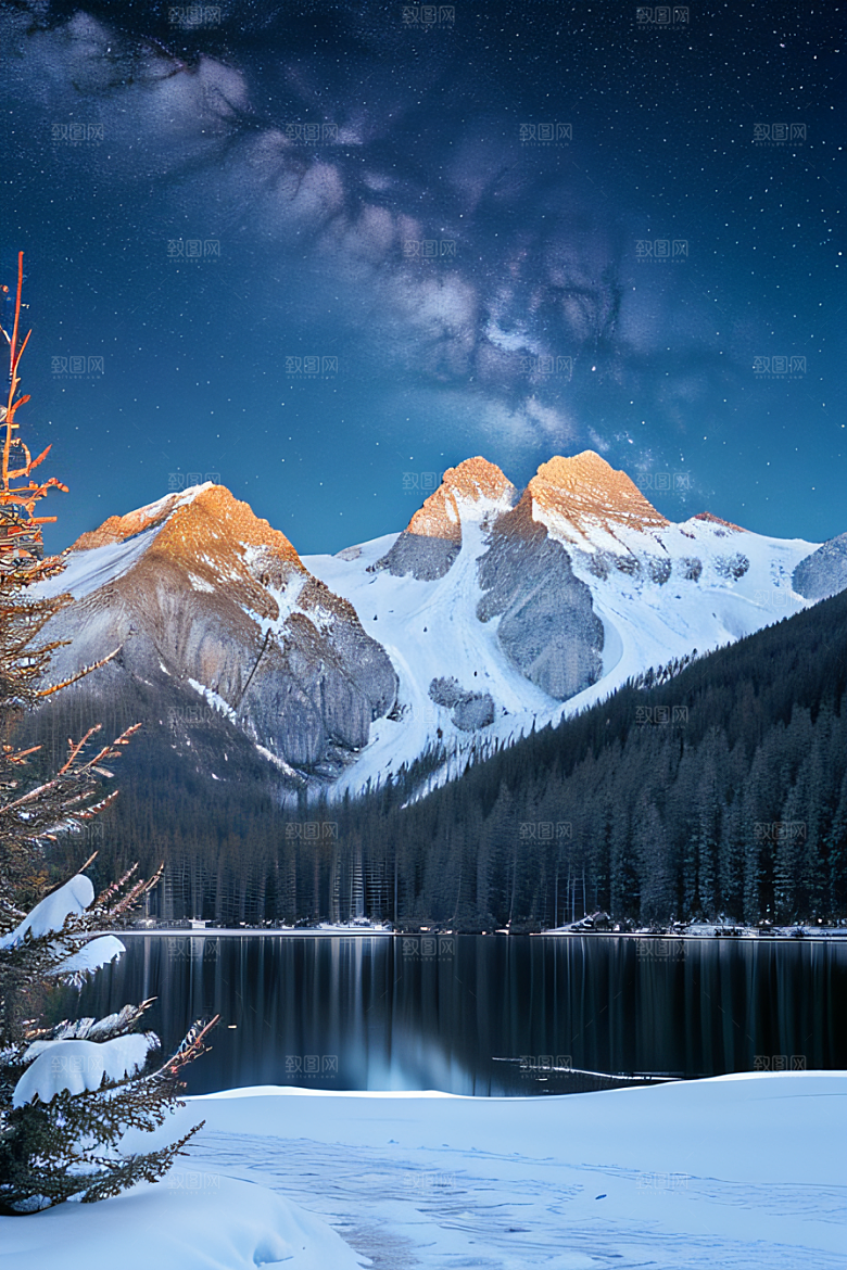 幻境之美冰封湖泊神秘森林和雪山
