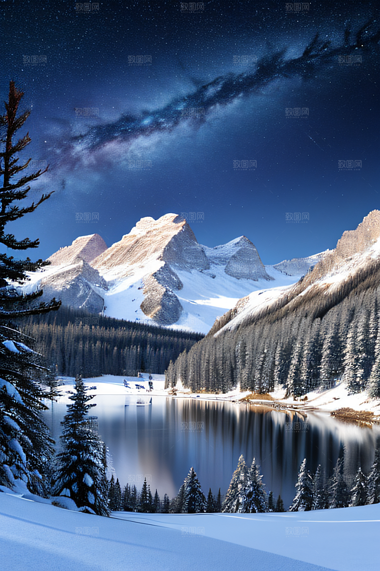 幻境之美冰封湖泊神秘森林和雪山
