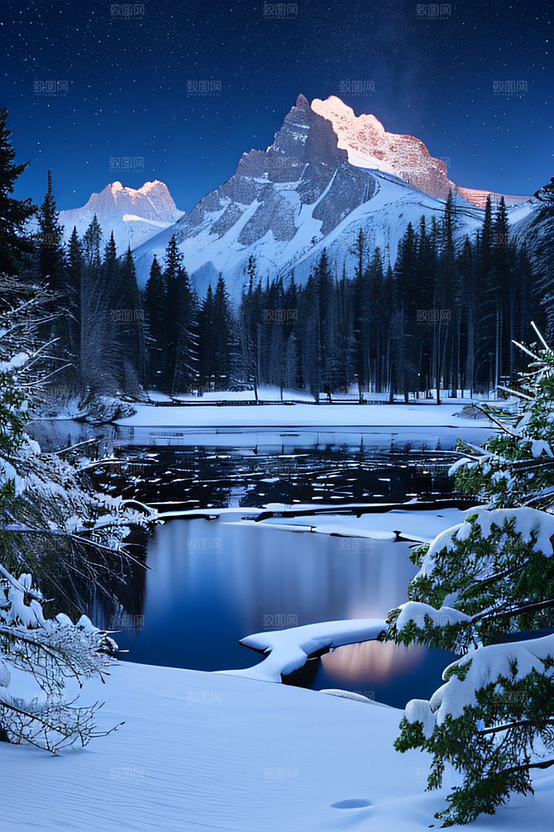 幻境之美冰封湖泊神秘森林和雪山
