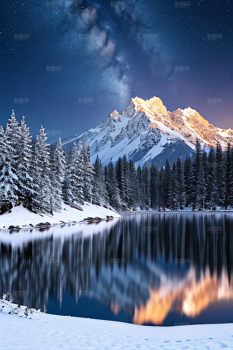 幻境之美冰封湖泊神秘森林和雪山