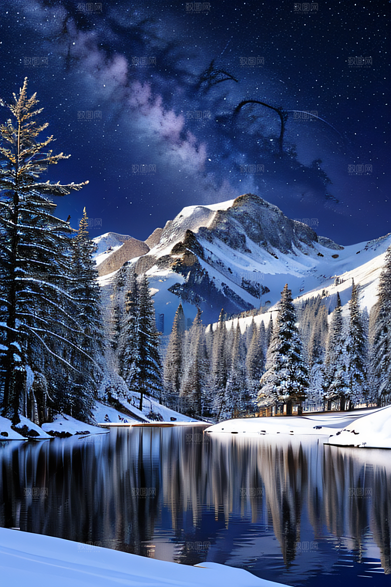 幻境之美冰封湖泊神秘森林和雪山