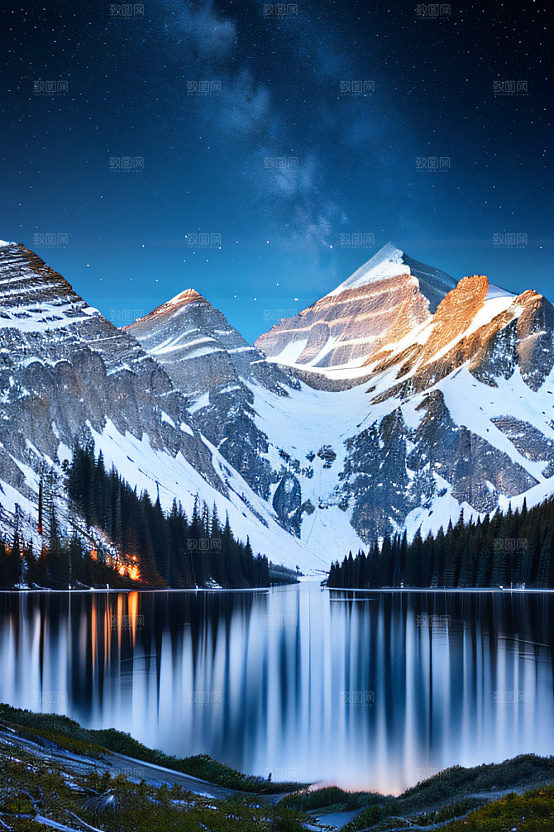 幻境之美冰封湖泊神秘森林和雪山
