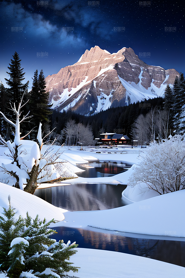 幻境之美冰封湖泊神秘森林和雪山