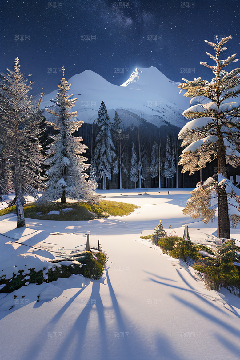 幻境之美冰封湖泊神秘森林和雪山