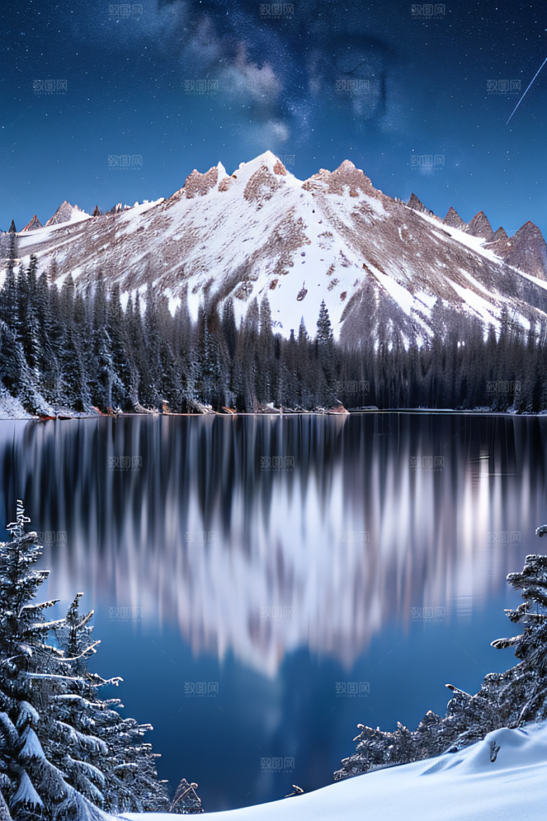 幻境之美冰封湖泊神秘森林和雪山