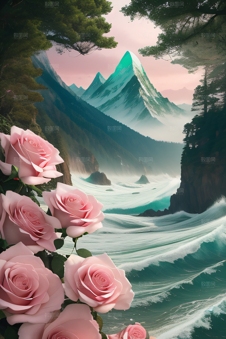 自然之美浩渺奇观与精致花朵的完美融合