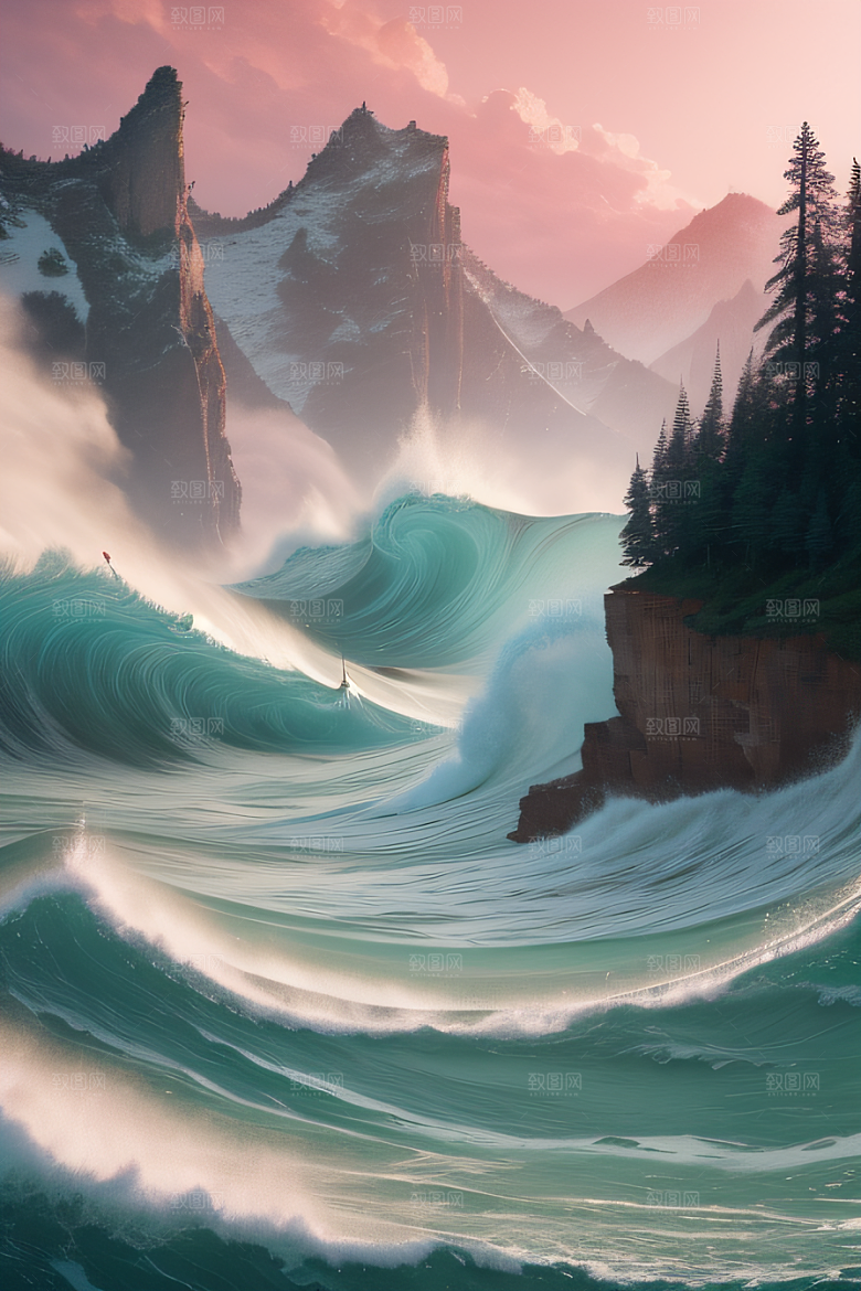 浩渺浪潮壮丽浪潮的震撼场面