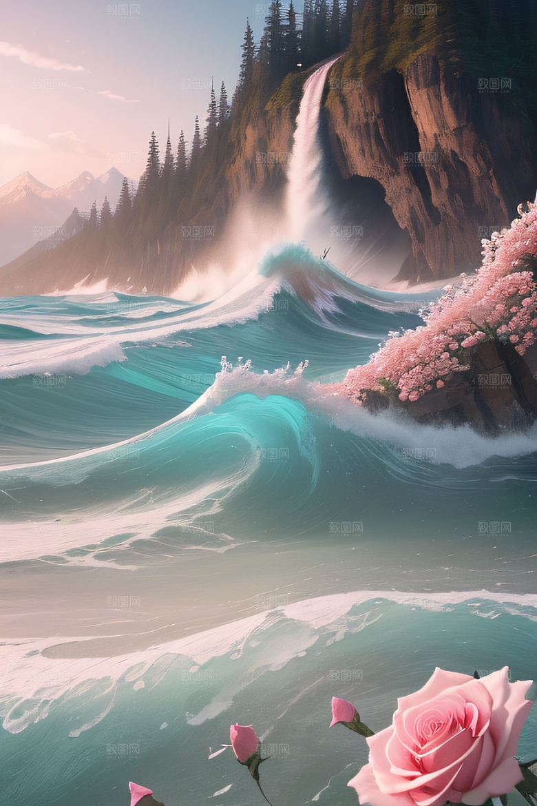 浩渺浪潮壮丽浪潮的震撼场面