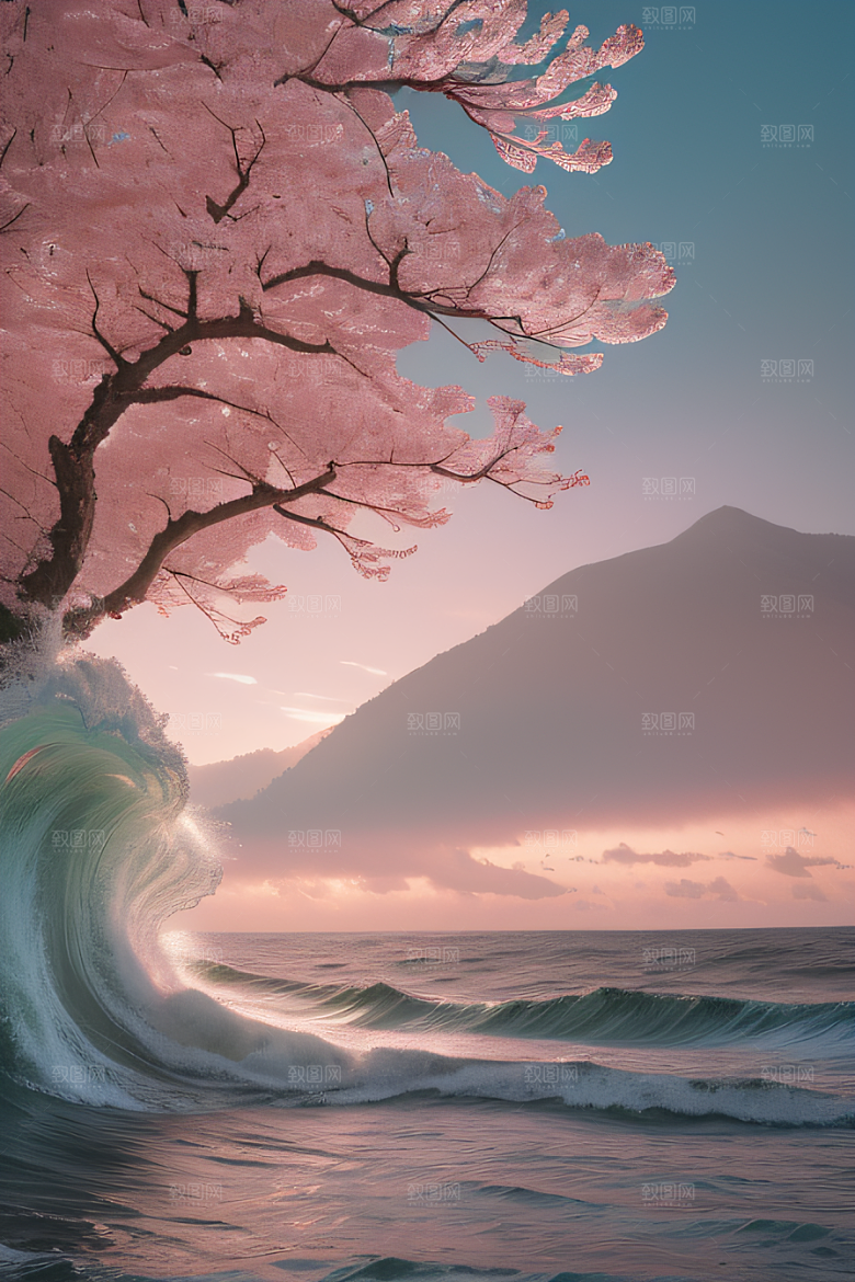 花海浪潮精致花朵与浩大浪潮的和谐共生
