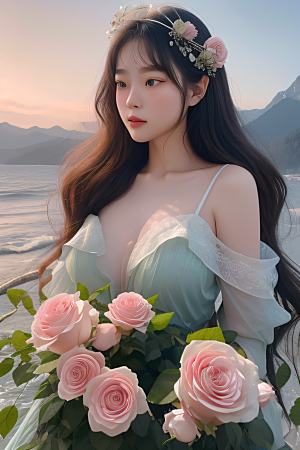 花海浪潮精致花朵与浩大浪潮的和谐共生