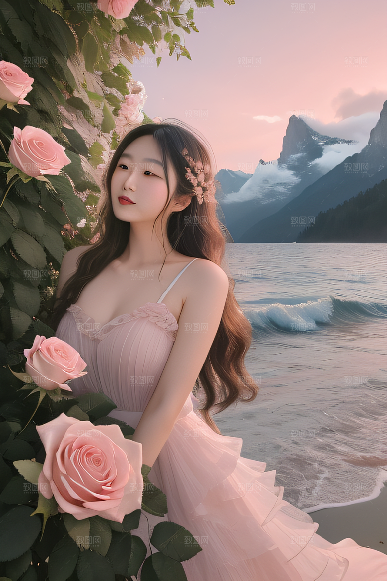 柔美玫瑰多样大小的精致粉红花朵