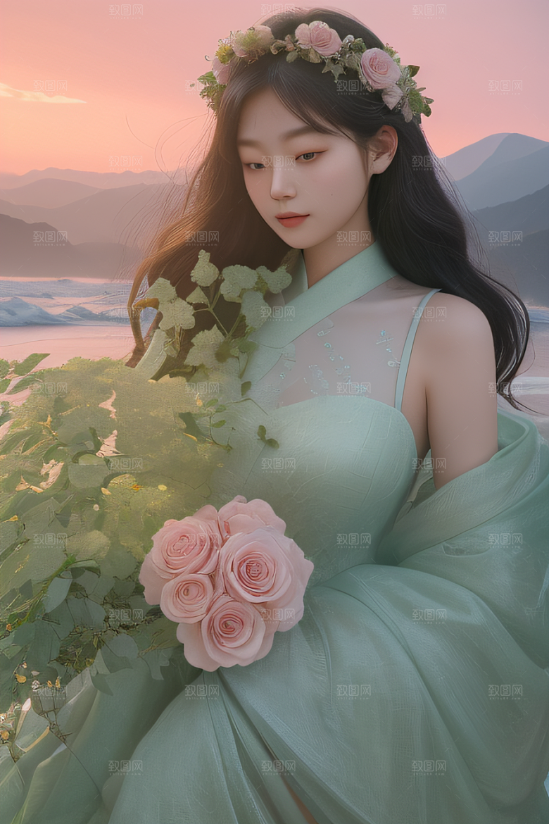 柔美玫瑰多样大小的精致粉红花朵