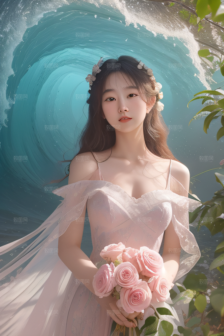 柔美玫瑰多样大小的精致粉红花朵