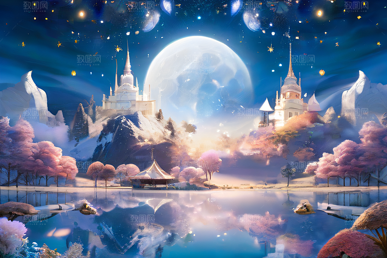 梦幻奇境湖泊山脉森林与星空的完美和谐