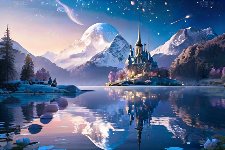 梦幻奇境湖泊山脉森林与星空的完美和谐