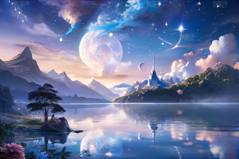 梦幻奇境湖泊山脉森林与星空的完美和谐