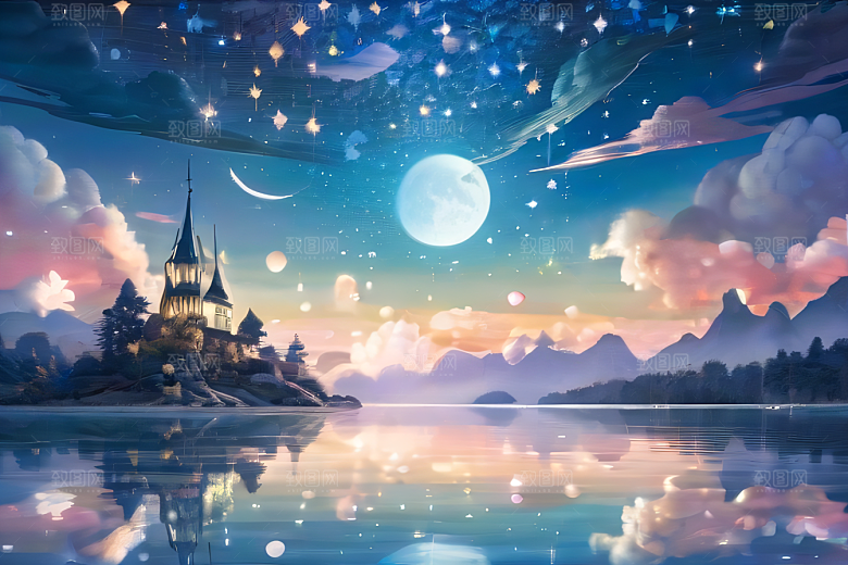 梦幻奇境湖泊山脉森林与星空的完美和谐
