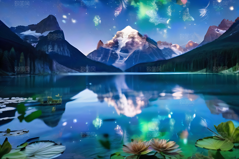 神奇幻境湖光山色与星空的完美融合