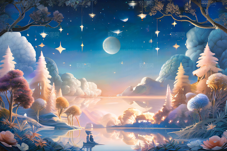 神奇幻境湖光山色与星空的完美融合