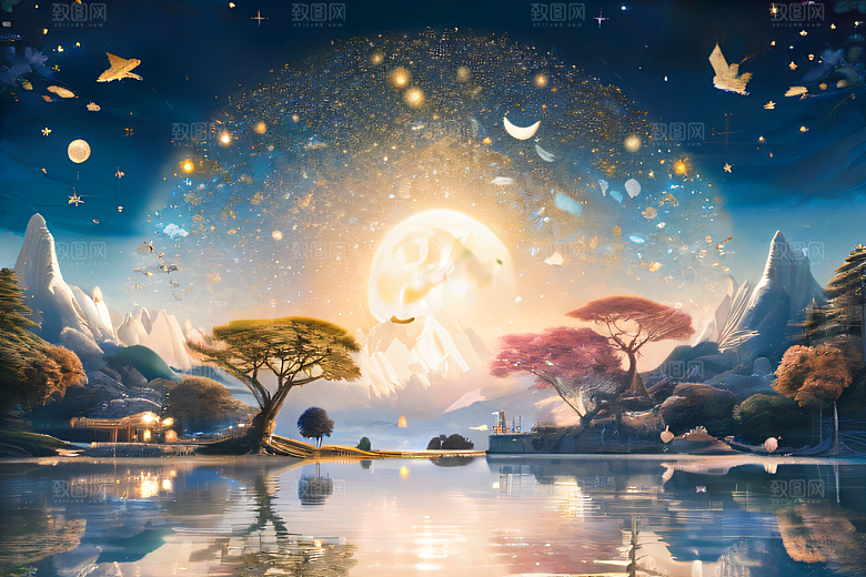 神奇幻境湖光山色与星空的完美融合