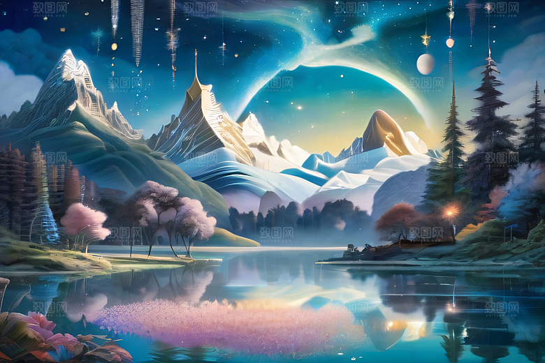 神奇幻境湖光山色与星空的完美融合