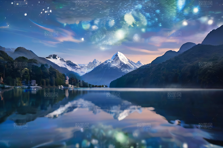 神奇幻境湖光山色与星空的完美融合